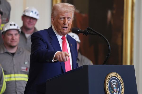President Donald Trump speaks during an event on energy production in the East Room of the White House, Tuesday, April 8, 2025, in Washington. (AP Photo/Evan Vucci)
