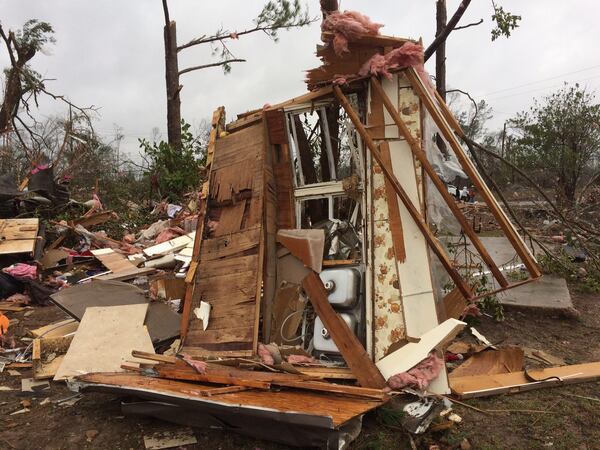 Storms demolished half of the 40 homes in a mobile home park in Adel. (JOSHUA SHARPE / JOSHUA.SHARPE@COXINC.COM)