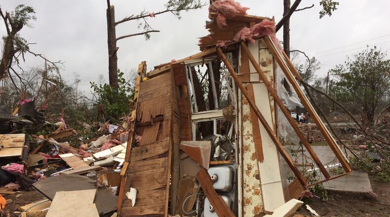 Storms demolished half of the 40 homes in a mobile home park in Adel. (JOSHUA SHARPE / JOSHUA.SHARPE@COXINC.COM)