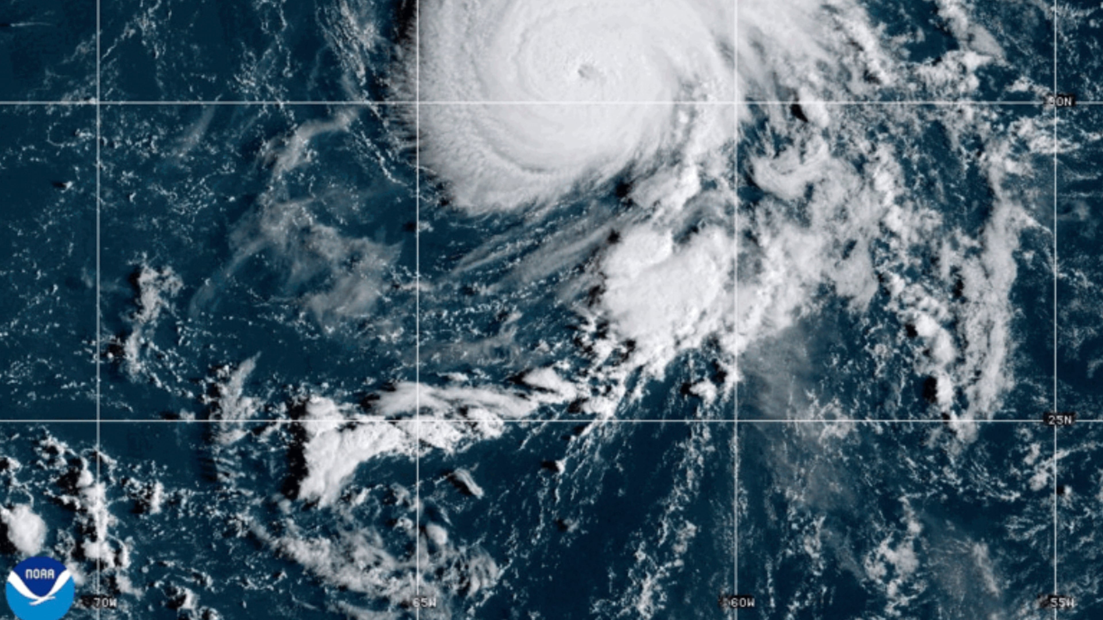 CORRECTED FOR HURRICANE - This Satellite image provided by NOAA Hurricane Gabrielle on Monday, Sept. 22, 2025. (NOAA via AP)