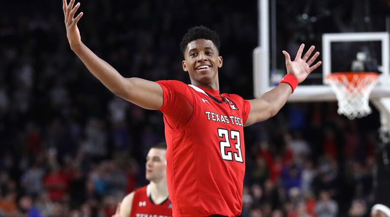 Jarrett Culver of the Texas Tech Red Raiders celebrates late in the second half against the Michigan State Spartans. (Photo by Streeter Lecka/Getty Images)