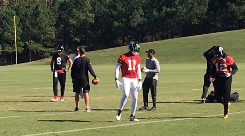 Falcons wide receiver Julio Jones, who has an ankle injury, returned to practice on Friday, November, 10, 2017. (By D. Orlando Ledbetter/dledbetter@ajc.com)