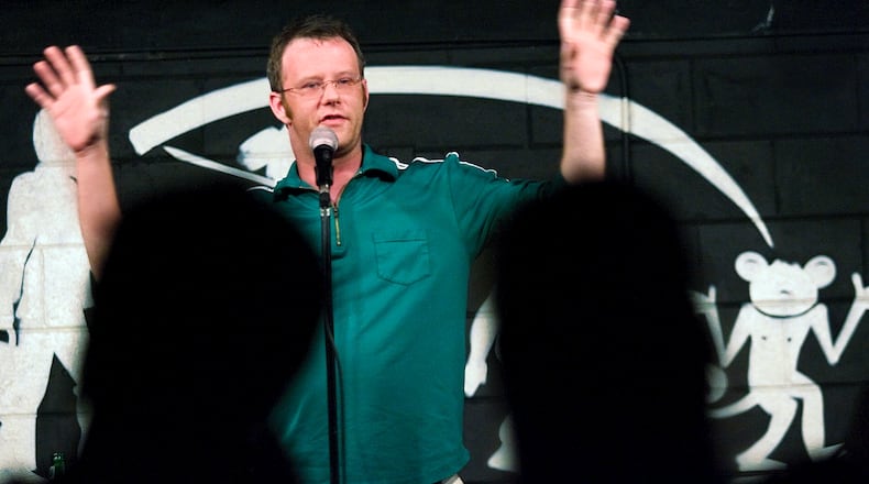 080612 ATLANTA-- Matt Pharr (cq) perfoms during the weekly Under-Promoted Comedy Show at Relapse Theatre in Atlanta on Thursday, June 12, 2008. Owner Bob Wood said he opened the venue--in what was once a church and homeless shelter on 14th Street--to give local comedians, actors and others a place to perform. Allen Sullivan / AJC