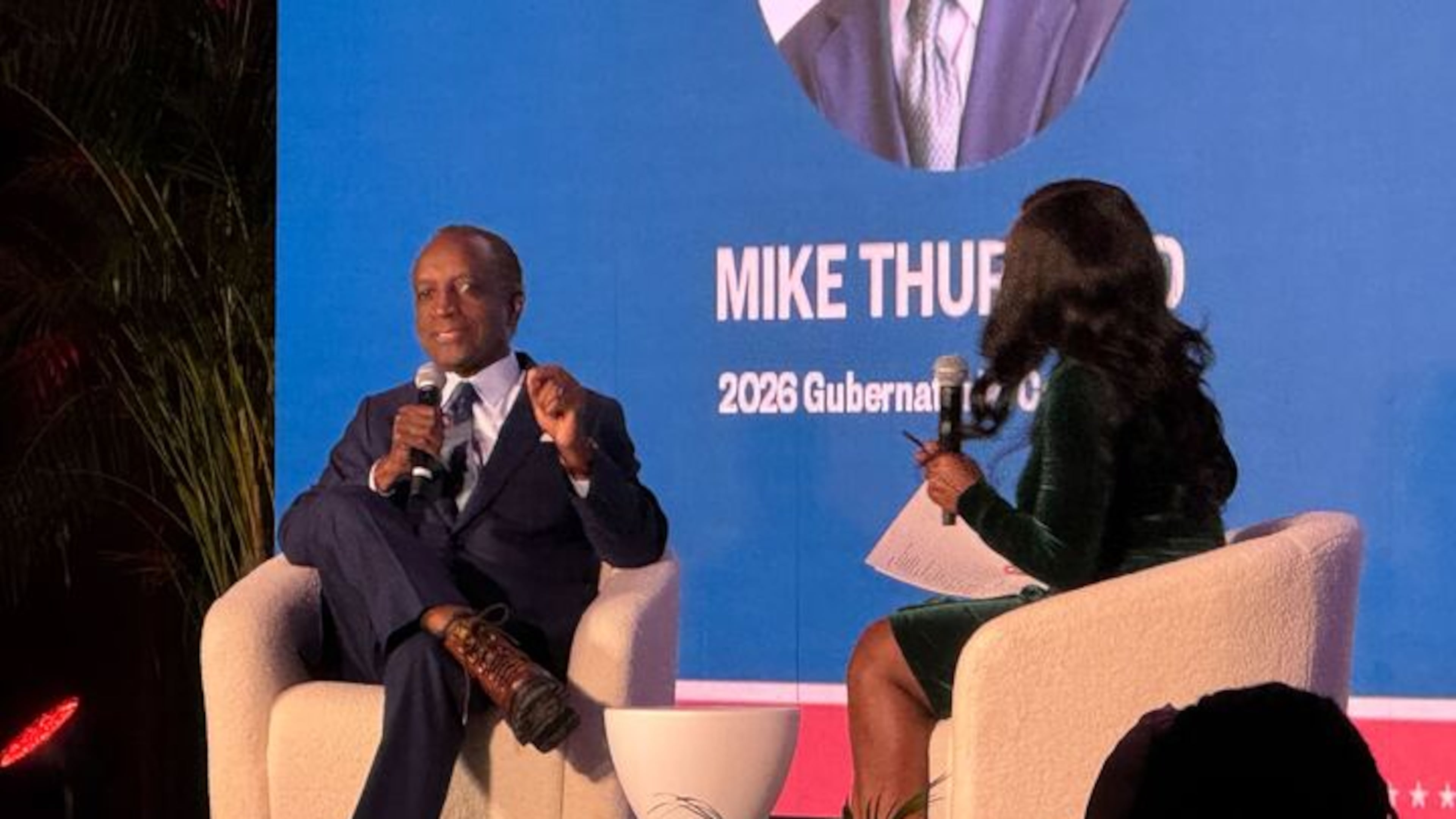 Democratic gubernatorial candidate Michael Thurmond spoke to the AJC's Tia Mitchell during a Politically Georgia forum in Atlanta on Wednesday. (Adam Beam/AJC)