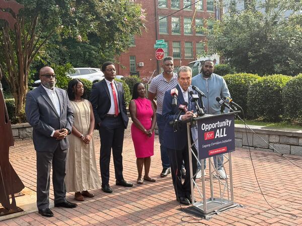 Republican nominee for governor Rick Jackson speaks to reporters during a news conference in Atlanta on  Wednesday. (Greg Bluestein/AJC)