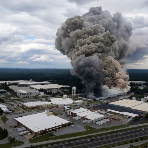 FILE - Smoke billows from a fire at the BioLab facility in Conyers, Ga., Sunday, Sept. 29, 2024. (Ben Gray/Atlanta Journal-Constitution via AP, file)