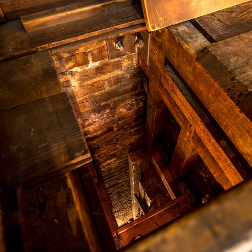 A passageway, believed to have been used as part of the Underground Railroad, is hidden in the base of a dresser inside the Merchant’s House Museum in New York on Feb. 19, 2026. (Max Touhey/Merchant's House Museum via AP)