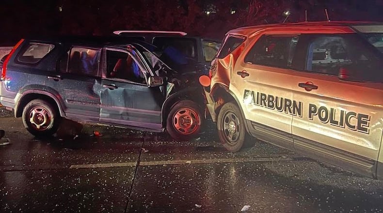 A Fairburn police officer was injured when struck by a motorist on 85. Photos: Fairburn Police Department