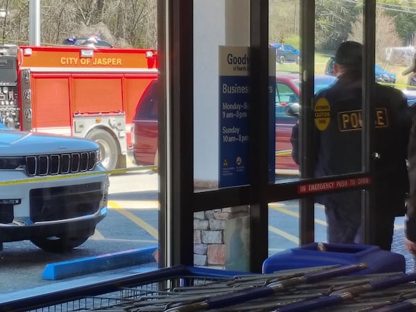 A shooting Tuesday at the Pickens County Veterans Affairs Clinic prompted shoppers at the nearby Goodwill of North Georgia to stay put as law enforcement responded to the scene. (Michelle Hendren for the AJC)