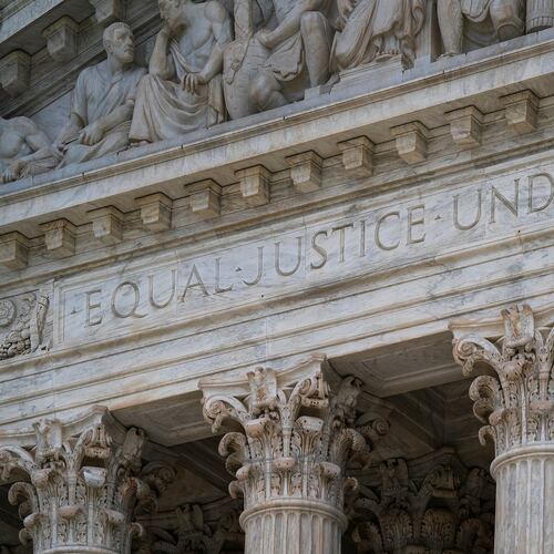 FILE - The west facade of the Supreme Court Building bears the motto "Equal Justice Under Law" on March 20, 2019, in Washington. (AP Photo/J. Scott Applewhite, File)
