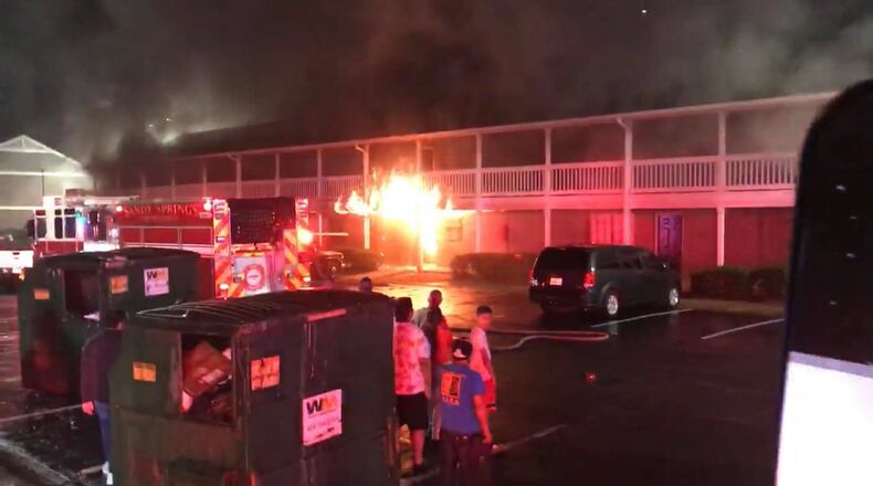 Firefighters were called to the apartment complex because a laundry room was on fire, the department said.