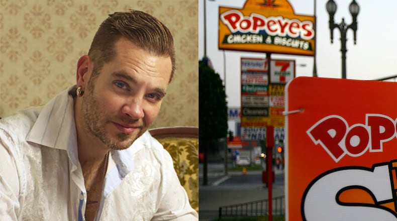 Bo Bice was offended by the way he was treated by black Popeye's employees at Hartsfield Jackson International Airport. CREDIT: left (Twitter image), right Getty Images