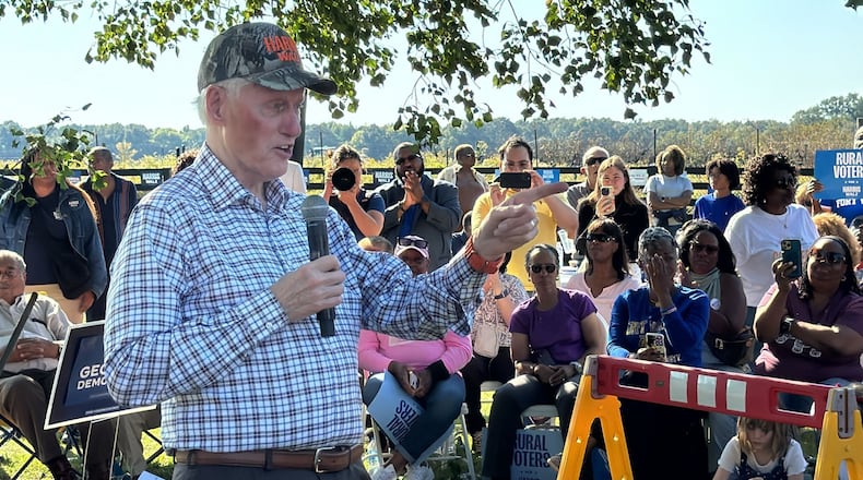 Former President Bill Clinton campaigns Sunday for Vice President Kamala Harris in Fort Valley. Clinton told a few hundred voters at a fish fry that he thinks Harris “has the capacity to be a truly great president.” Photo / Joe Kovac Jr.