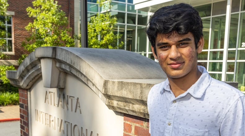 Portrait of Asanshay Gupta who developed an app to help hospitals keep up with their oxygen supplies, at the Atlanta International School. PHIL SKINNER FOR THE ATLANTA JOURNAL-CONSTITUTION.
