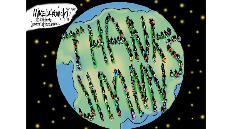 An editorial cartoon about Jimmy Carter after news that he has decided against any further medical intervention and has entered home hospice care in his beloved town of Plains. Mike Luckovich / The Atlanta Journal-Constitution