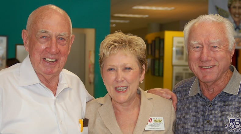 Papa Joe’s Pork Chops are named after Waffle House co-founder Joe Rogers Sr., pictured here on the left with Alice Johnson (Alice’s Iced Tea) and co-founder Tom Forkner. CONTRIBUTED BY WAFFLE HOUSE