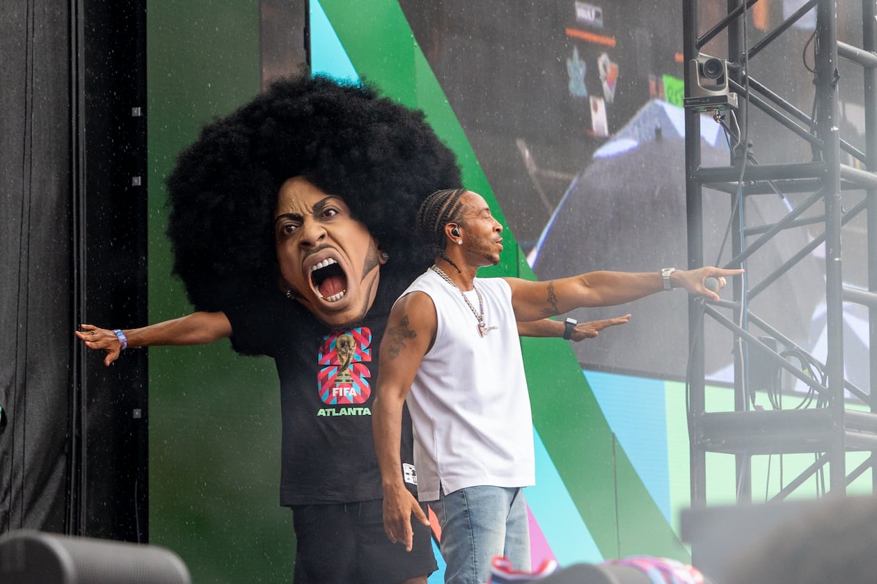 FIFA Fan Fest hosts Ludacris for a free performance before the semifinal soccer game between France and Spain on Tuesday, July 14, 2026 in Centennial Olympic Park. (Jenni Girtman for the AJC)