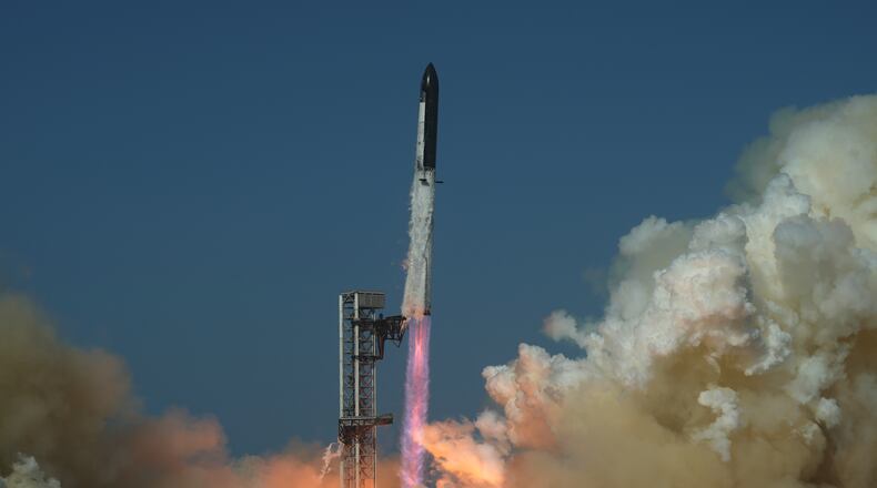 SpaceX's mega rocket Starship lifts off for a test flight from Starbase, Texas, Friday, July 24, 2026. (AP Photo/Eric Gay)