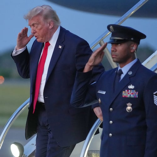 President Donald Trump arrives on Air Force One, Friday, June 5, 2026, at Morristown Airport in Morristown, N.J. (AP Photo/Mark Schiefelbein)