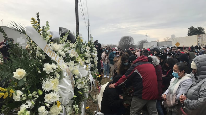 Hundreds turn out at a prayer vigil Saturday, Jan. 30, 2021, to remember the victims of a deadly incident at the Foundation Food Group poultry processing plant in Gainesville, Georgia. (Photo: Vanessa McCray / Vanessa.McCray@ajc.com)