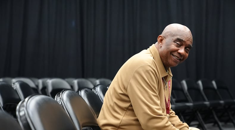 Freddie Hendricks, a middle school theater teacher at Utopian Academy for the Arts in Ellenwood, Ga., poses at the school on May 6, 2026. (Vinny Varsalona via AP)