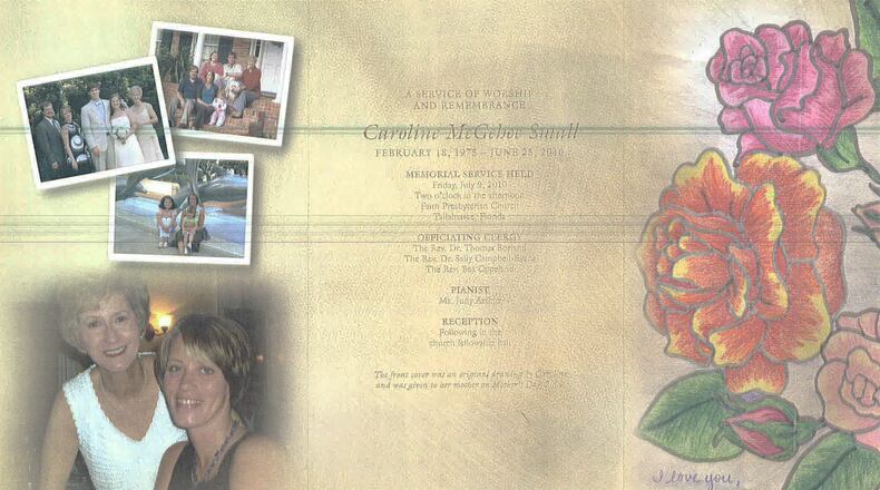 The year before she was shot and killed by police, Caroline Small drew a bouquet of flowers for her mother. The drawing became the cover of the program for her memorial service July 9, 2010. SPECIAL