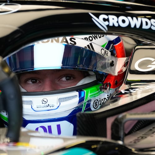 Mercedes driver Andrea Kimi Antonelli of Italy sits in his car during the first free practice ahead of the Azerbaijan F1 Grand Prix, in Baku, Azerbaijan, Thursday, Sept. 24, 2026. (AP Photo/Darko Bandic)
