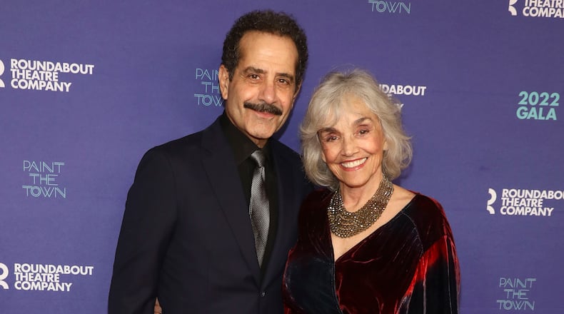 Actors Tony Shalhoub, left, and Brooke Adams, right, attend the Roundabout Theatre Company 2022 Gala at the Ziegfeld Ballroom on Monday, March 7, 2022, in New York. (Photo by Andy Kropa/Invision/AP)