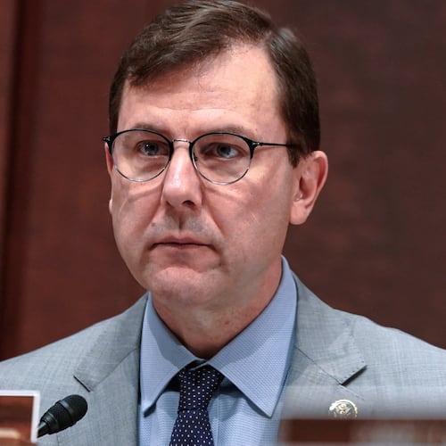 FILE - Rep. Tom Kean, R-N.J., listens during a Subcommittee of the House Foreign Affairs about Belarus on Capitol Hill, Dec. 5, 2023, in Washington. (AP Photo/Mariam Zuhaib, file)