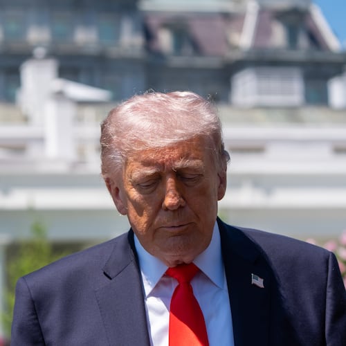 President Donald Trump speaks with reporters before departing on Marine One from the South Lawn of the White House, Friday, May 1, 2026, in Washington. (AP Photo/Alex Brandon)
