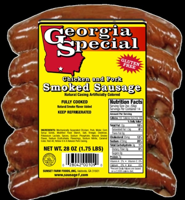 A package of Sunset Farm chicken and pork "Georgia Special" sausage.