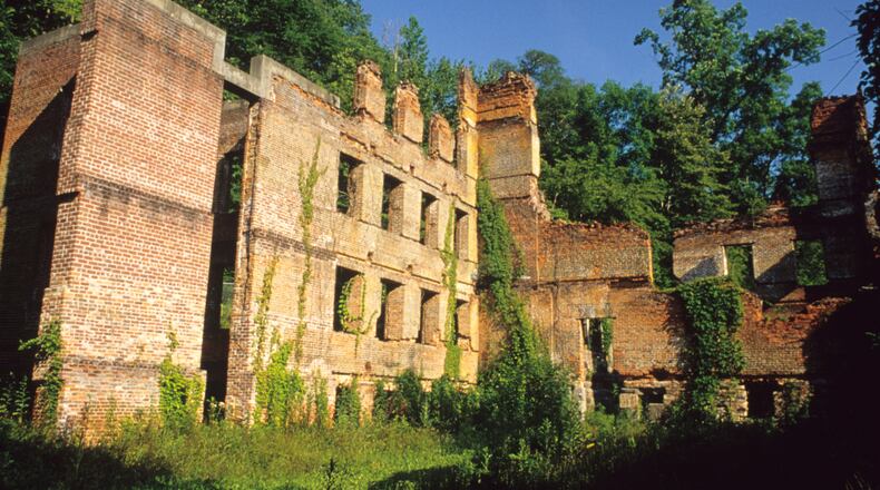 The ruins of a Civil War-era mill, featured in the film “Hunger Games: Mockingjay,” are the destination of a ranger-led hike this weekend at Sweetwater Creek State Park. (Georgia Department of Natural Resources)