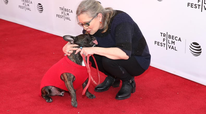 FILE PHOTO: Gary the dog and Carrie Fisher attend Tribeca Tune In: Catastrophe at SVA Theatre 2 on April 19, 2016 in New York City. (Photo by Robin Marchant/Getty Images for Tribeca Film Festival)