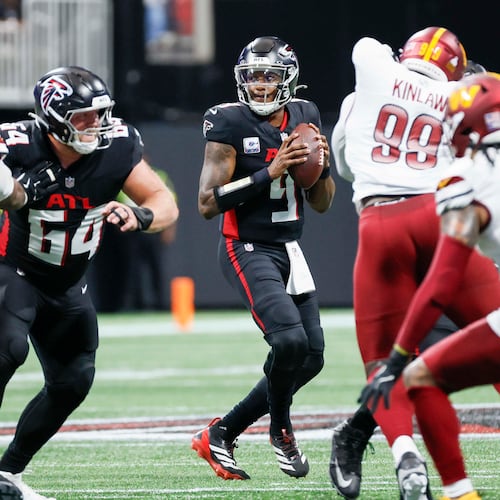 Michael Penix Jr. talked about preparing to face the Buffalo Bills on Monday night and what he expects to see. (Miguel Martinez/AJC)