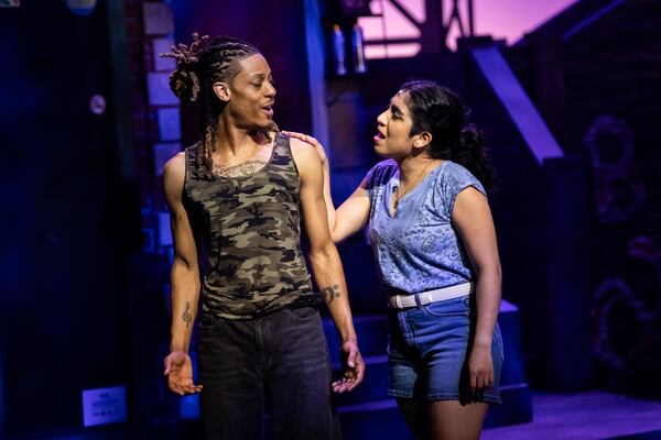 Benny (Russell Alexander II, left) and Nina (Isa Martinez) harmonize beautifully. (Casey Gardner Ford/Courtesy of Aurora Theatre)