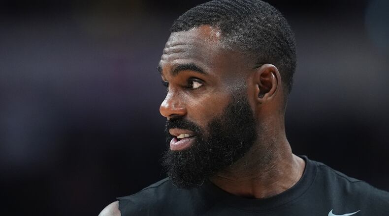 FILE - Denver Nuggets guard Tim Hardaway Jr. is seen in the first half of an NBA basketball game, March 27, 2026, in Denver. (AP Photo/David Zalubowski, File)