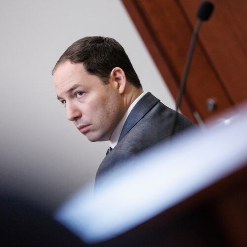Brendan Banfield looks on during the double murder trial for Brendan Banfield in Fairfax County Circuit Court, Wednesday, Jan. 14, 2026, in Fairfax, Va. (AP Photo/Tom Brenner, Pool)