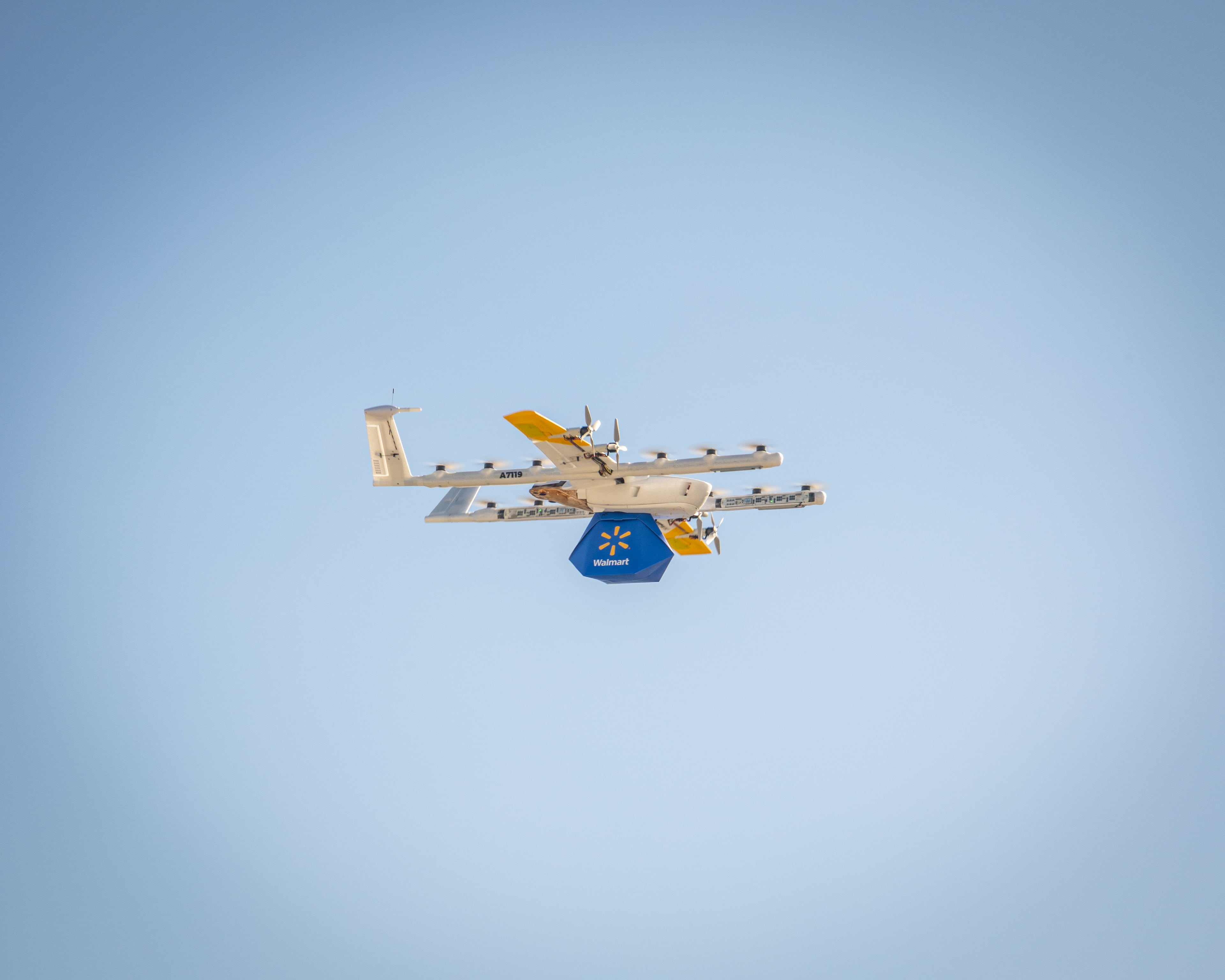Walmart’s new delivery drones can fly up to 6 miles one way, cruising at about 60 mph. (Courtesy of Wing)