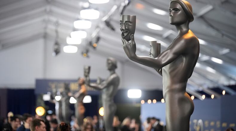FILE - The Actor statue on display at the 30th annual Screen Actors Guild Awards on Feb. 24, 2024, at the Shrine Auditorium in Los Angeles. (AP Photo/Chris Pizzello, File)