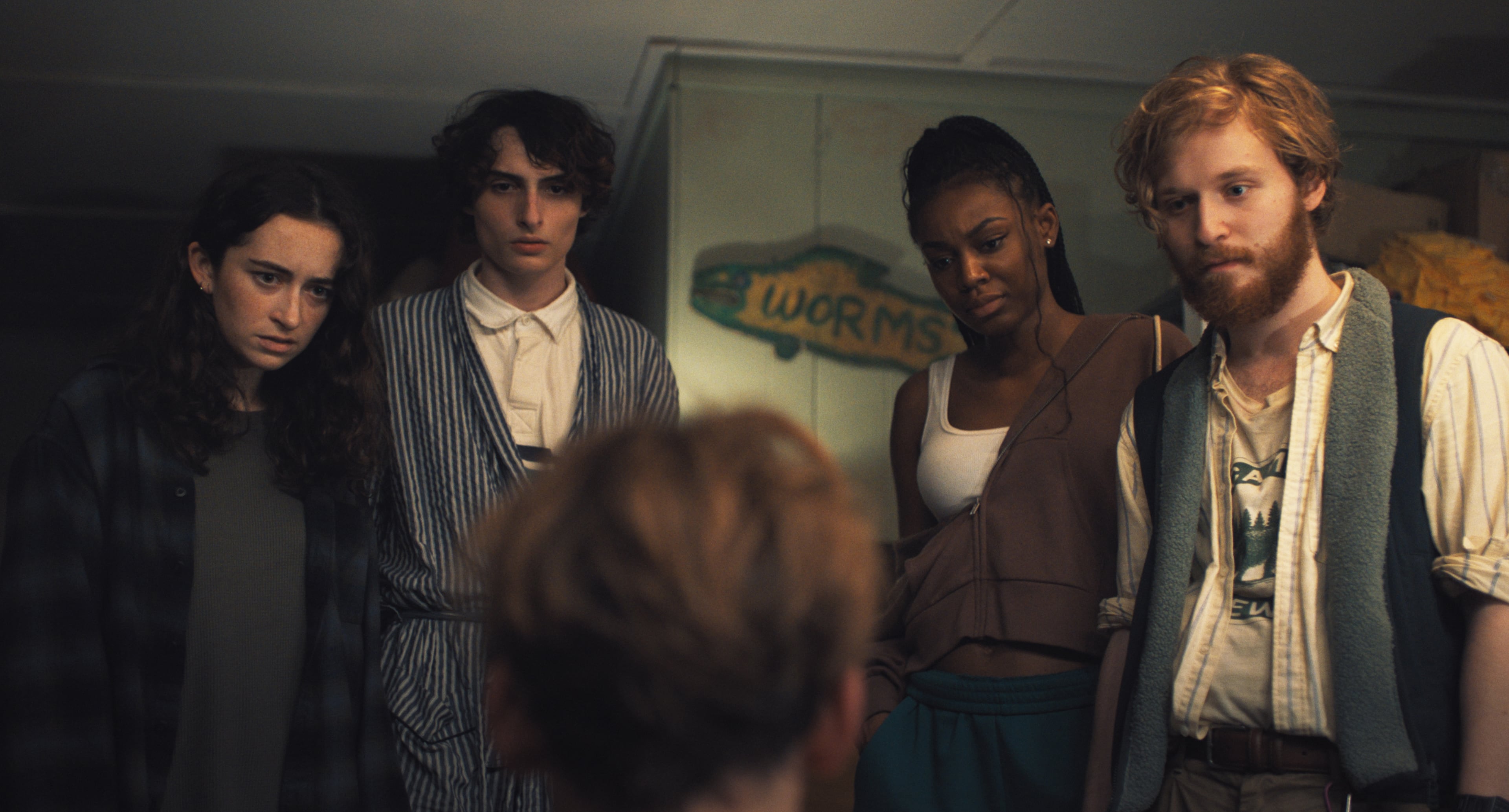 Abby Quinn (from left), Finn Wolfhard, Krista Nazaire and Fred Hechinger star in "Hell of a Summer." (Courtesy of Neon)
