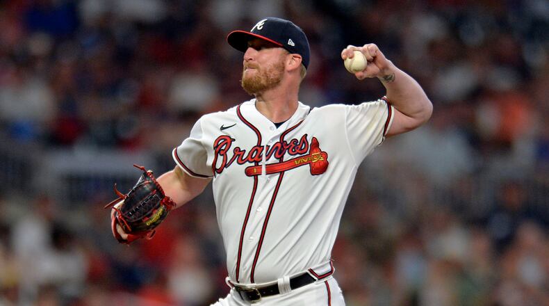 Atlanta Braves' Will SMith pitches in the ninth inning of a baseball game against the Washington Nationals, Saturday, Aug. 7, 2021, in Atlanta. (AP Photo/Edward Pio Roda)