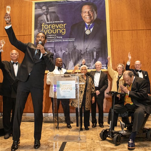 In a moment that fused Atlanta’s past, present and future, five of the city’s mayors came together to honor the man who helped shape their path — Ambassador Andrew Young. (Jenni Girtman, Amanda Brown Olmstead PR for the AJC)