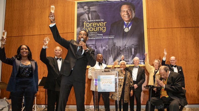 In a moment that fused Atlanta’s past, present and future, five of the city’s mayors came together to honor the man who helped shape their path — Ambassador Andrew Young. (Jenni Girtman, Amanda Brown Olmstead PR for the AJC)