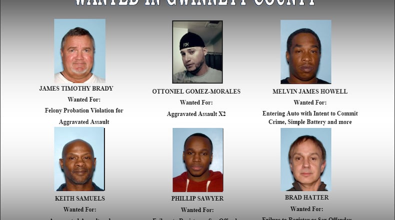 The Gwinnett County Sheriff's Office is searching for these six suspects with outstanding warrants.