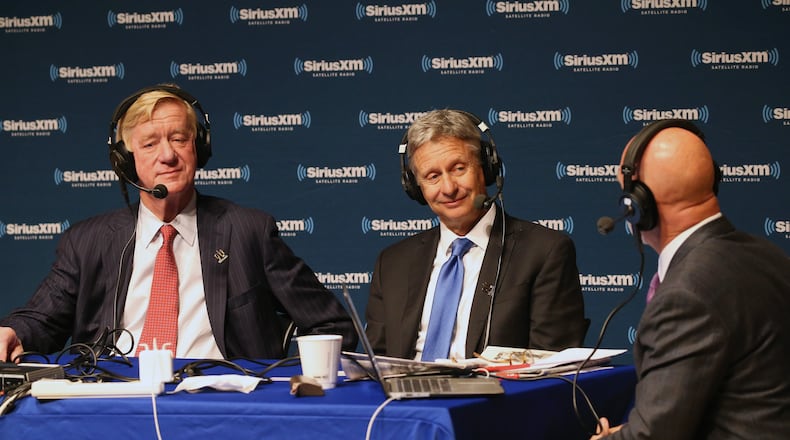 Bill Weld and Gary Johnson in Philadelphia, Pennsylvania. (Photo by Bill McCay/Getty Images)
