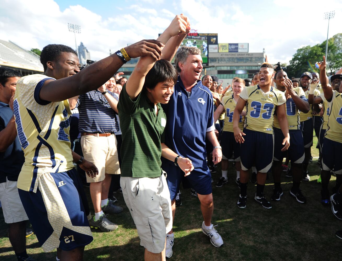 More than 100 international students attended the basic football class.