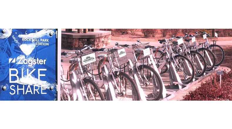 People can now rent Zagster bikes in downtown Alpharetta, the second in-town bike share station after one at Avalon. CITY OF ALPHARETTA