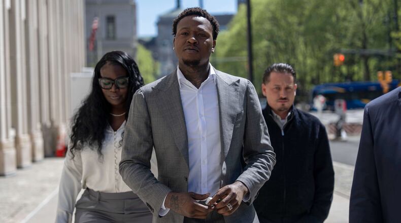 FILE - Miami Heat's Terry Rozier arrives at Brooklyn federal court, April 27, 2026, in New York. (AP Photo/Yuki Iwamura, File)