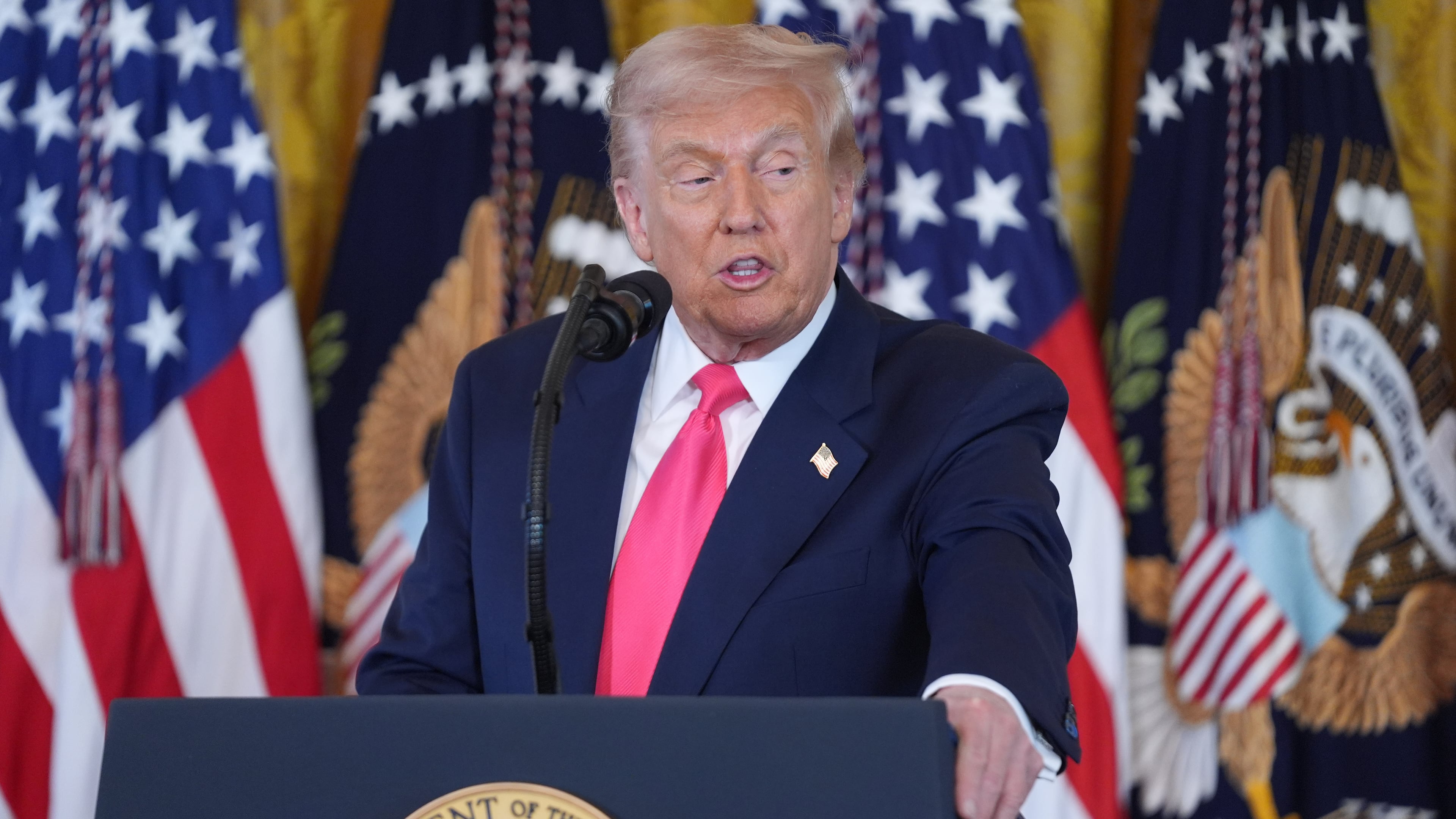 President Donald Trump speaks during an event on foster care in the East Room of the at the White House, Thursday, Nov. 13, 2025, in Washington. (AP Photo/Evan Vucci)