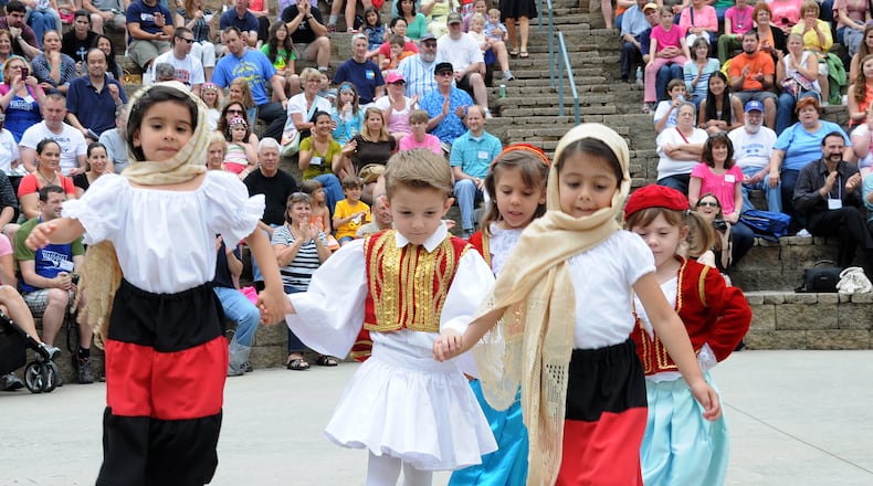 Young dancers perform for the crowd at the Marietta Greek Festival.